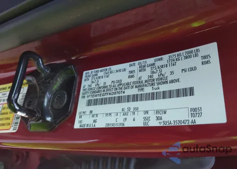 2015 Ford F-150 Xlt из США, поврежденный, VIN 1FTEW1EG7FKD57074